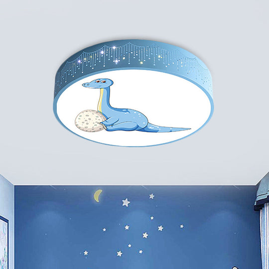 Iron Led Flush Mount Ceiling Light With Dinosaur Pattern In Red/Blue/Green Blue