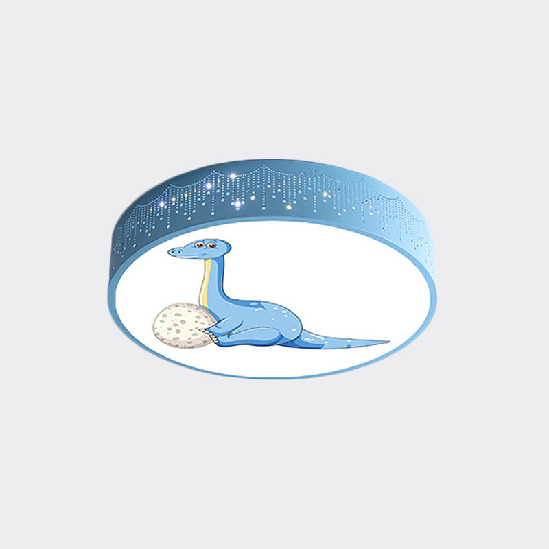 Iron Led Flush Mount Ceiling Light With Dinosaur Pattern In Red/Blue/Green