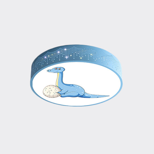 Iron Led Flush Mount Ceiling Light With Dinosaur Pattern In Red/Blue/Green