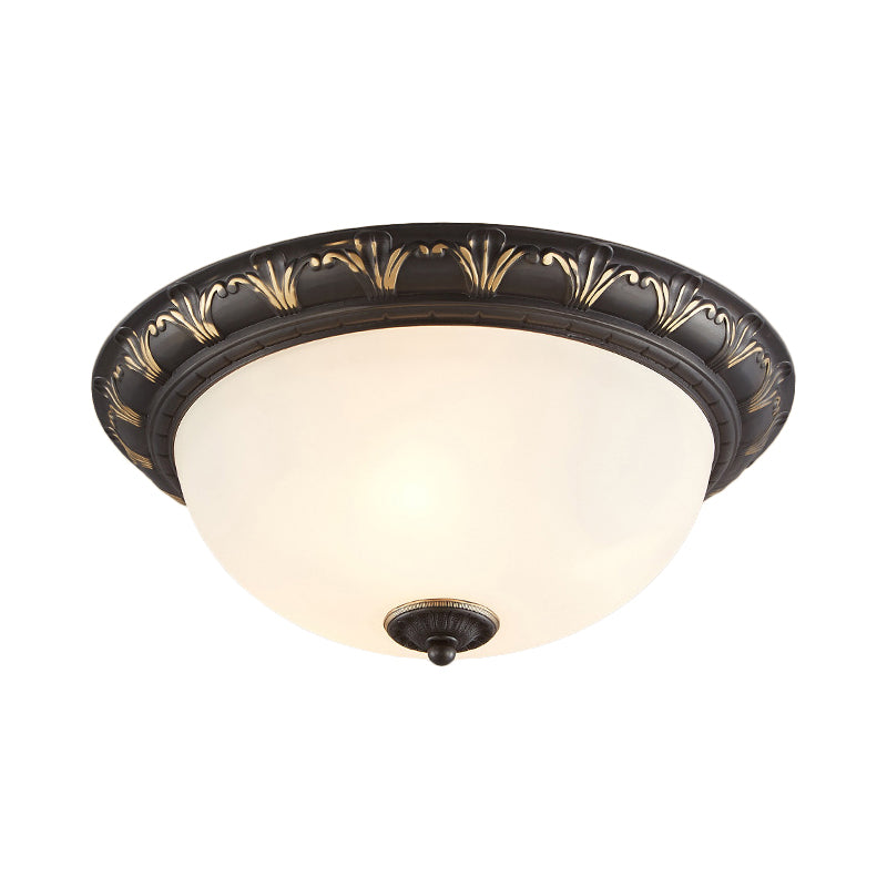 Flush Mount Ceiling Light Fixture With White Glass Dome For Bedroom - 2/3 Heads Black 12’/15.5’ W