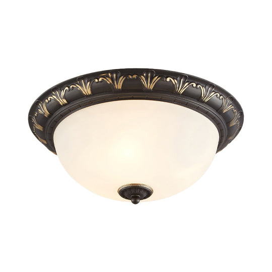 Flush Mount Ceiling Light Fixture With White Glass Dome For Bedroom - 2/3 Heads Black 12/15.5 W