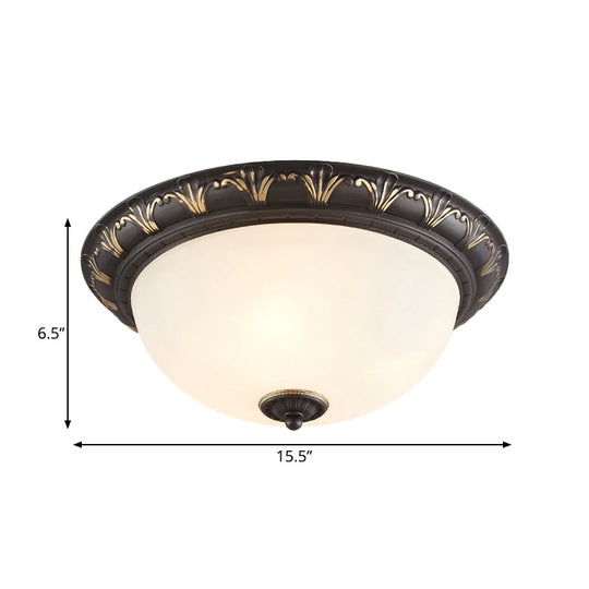 Flush Mount Ceiling Light Fixture With White Glass Dome For Bedroom - 2/3 Heads Black 12’/15.5’ W
