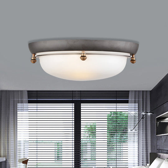 Country Style Glass Dome Flush Mount Ceiling Light With 3 Bulbs For Bedroom