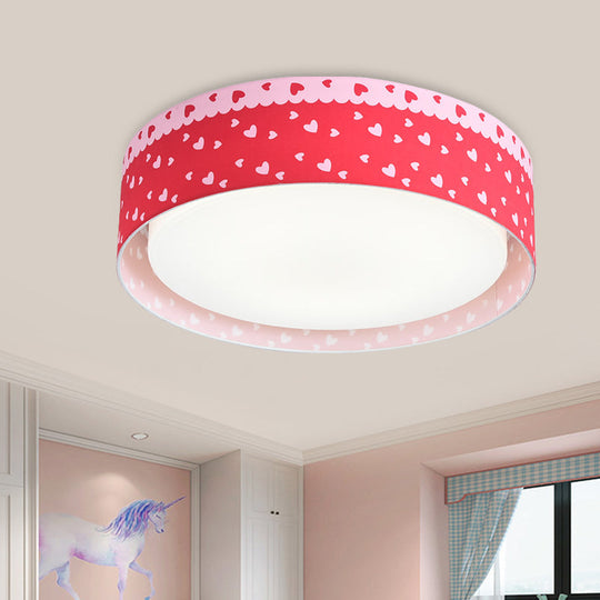 Red Kids Loving Heart Drum Flushmount Acrylic Led Ceiling Light For Children’s Bedroom
