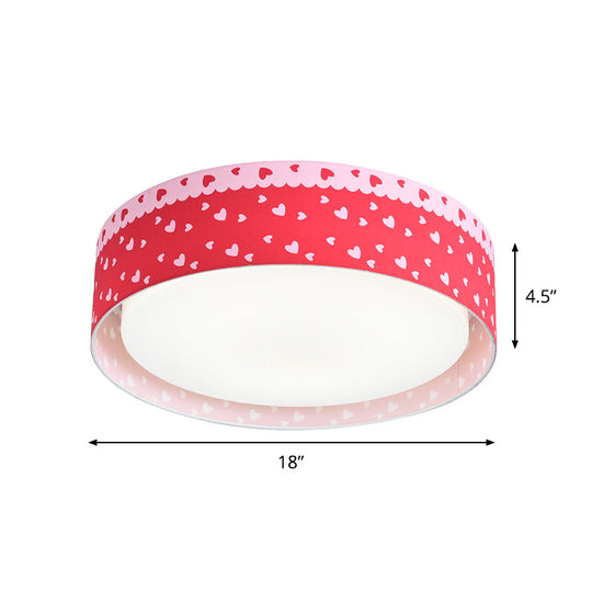 Red Kids Loving Heart Drum Flushmount Acrylic Led Ceiling Light For Children’s Bedroom