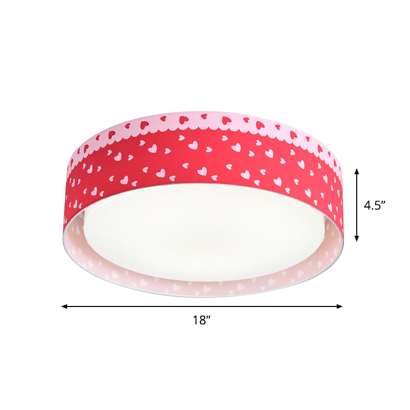 Red Kids Loving Heart Drum Flushmount Acrylic Led Ceiling Light For Childrens Bedroom
