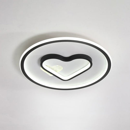 Kid Led Flush Mount Lamp: Vibrant Circle And Loving Heart Ceiling Fixture With Acrylic Shade