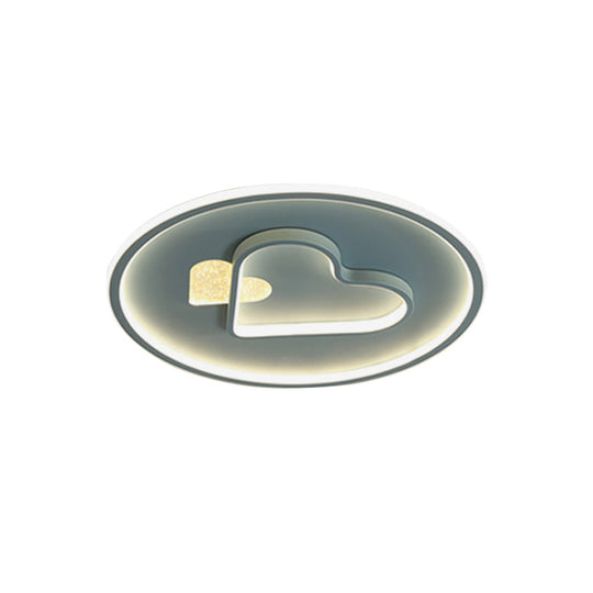 Kid Led Flush Mount Lamp: Vibrant Circle And Loving Heart Ceiling Fixture With Acrylic Shade
