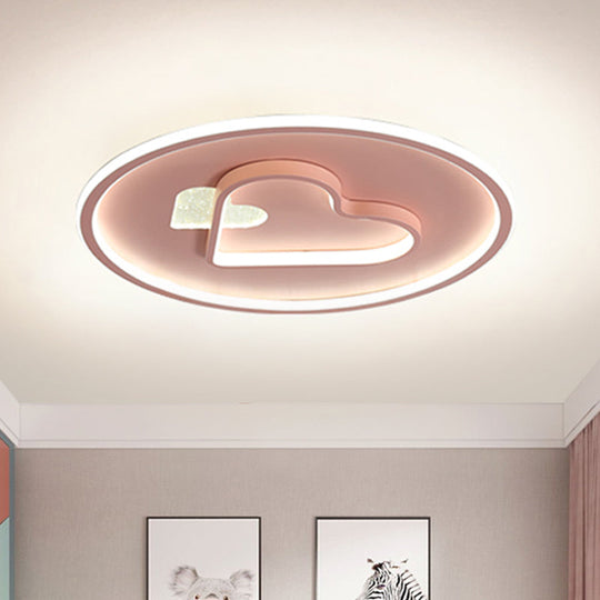 Kid Led Flush Mount Lamp: Vibrant Circle And Loving Heart Ceiling Fixture With Acrylic Shade