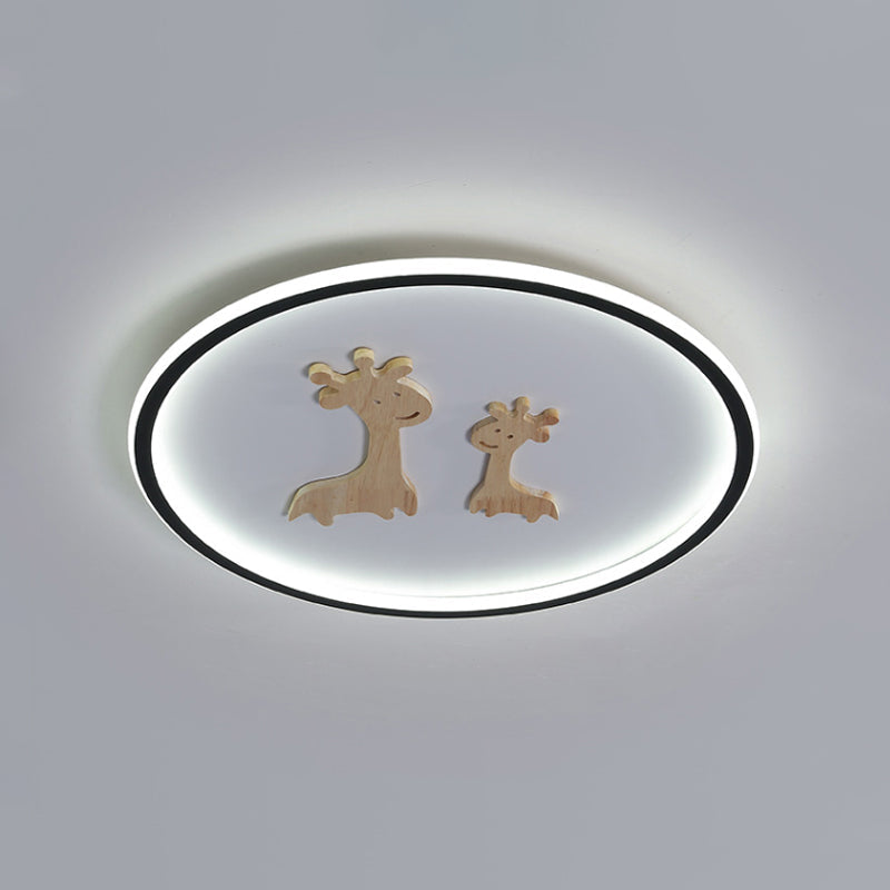 Kids Deer Pattern Oval Flush Mount Light - Acrylic Led Ceiling Lamp For Bedroom (Blue/Pink/Black)