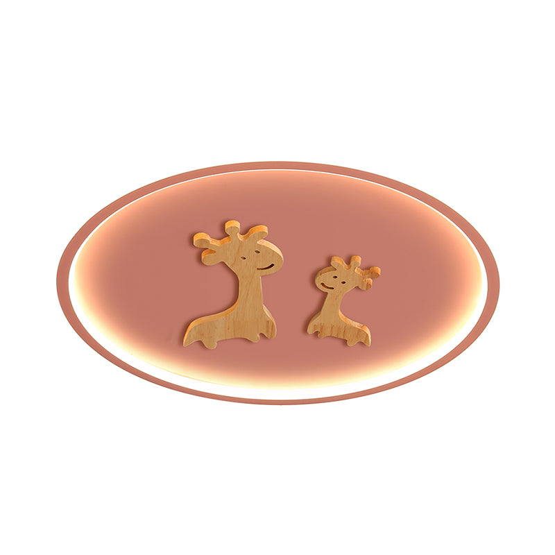Kids Deer Pattern Oval Flush Mount Light - Acrylic Led Ceiling Lamp For Bedroom (Blue/Pink/Black)