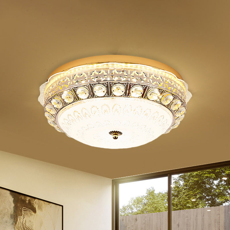 Ivory Glass Gold Ceiling Dome Led Flush Mount With Crystal Accent / A