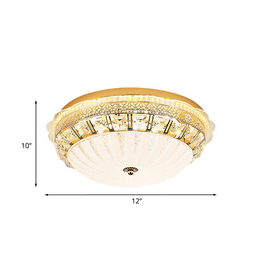 Ivory Glass Gold Ceiling Dome Led Flush Mount With Crystal Accent