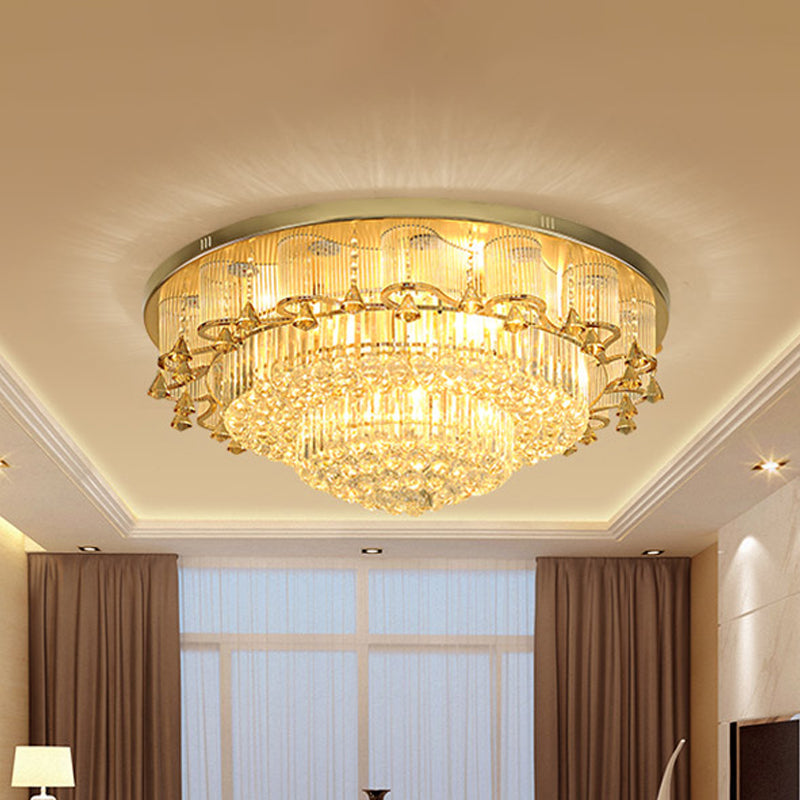 Contemporary Gold Led Diamond Crystal Dual-Layered Ceiling Flush Mount Light