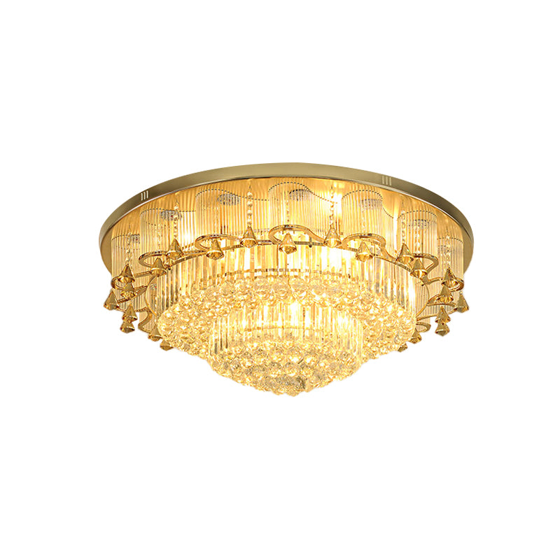 Contemporary Gold Led Diamond Crystal Dual-Layered Ceiling Flush Mount Light