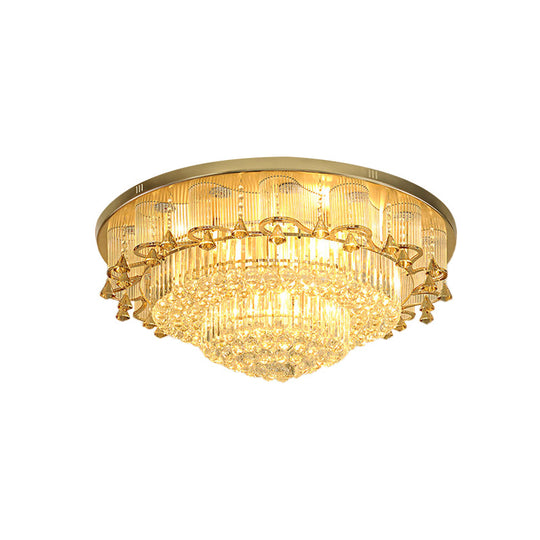 Contemporary Gold Led Diamond Crystal Dual-Layered Ceiling Flush Mount Light