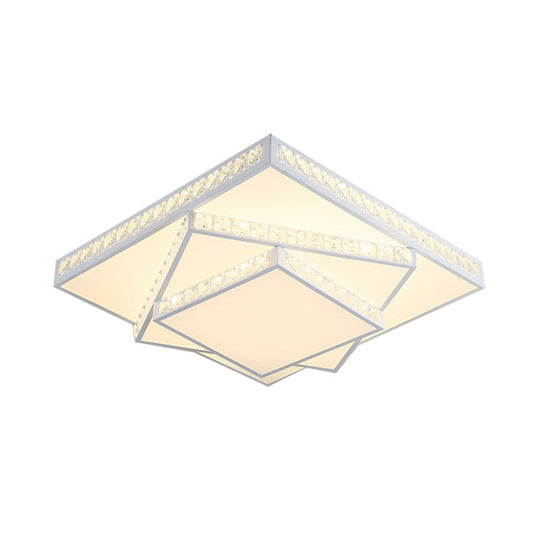 Modern Crystal Led Ceiling Lamp: Rectangle/Square Stylish Flush Mount For Bedroom White