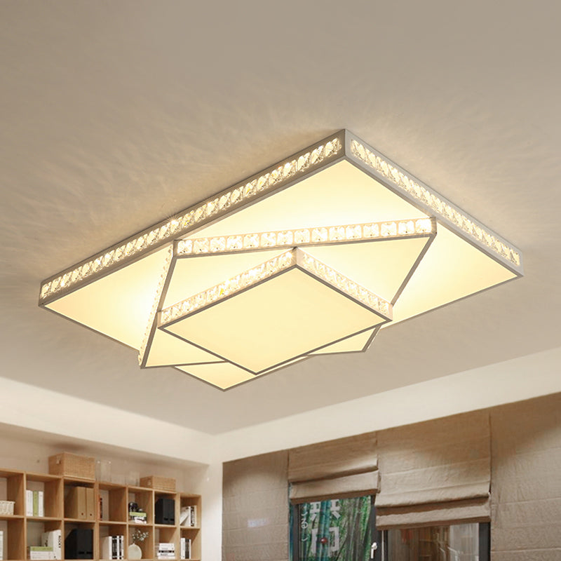 Modern Crystal Led Ceiling Lamp: Rectangle/Square Stylish Flush Mount For Bedroom White / Rectangle