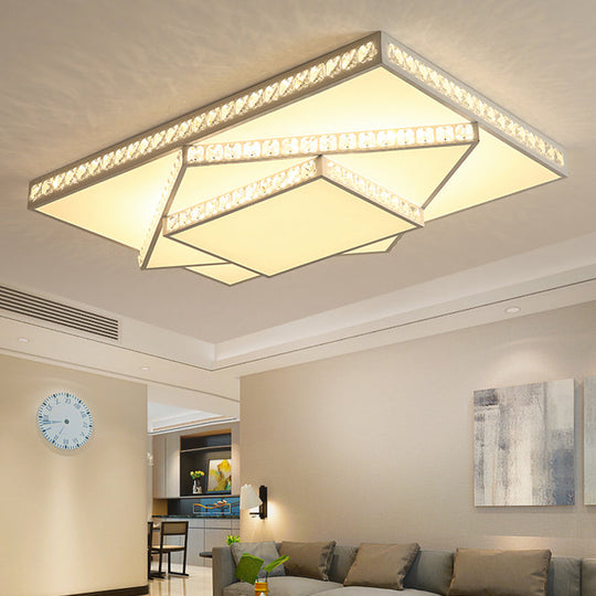 Modern Crystal Led Ceiling Lamp: Rectangle/Square Stylish Flush Mount For Bedroom White