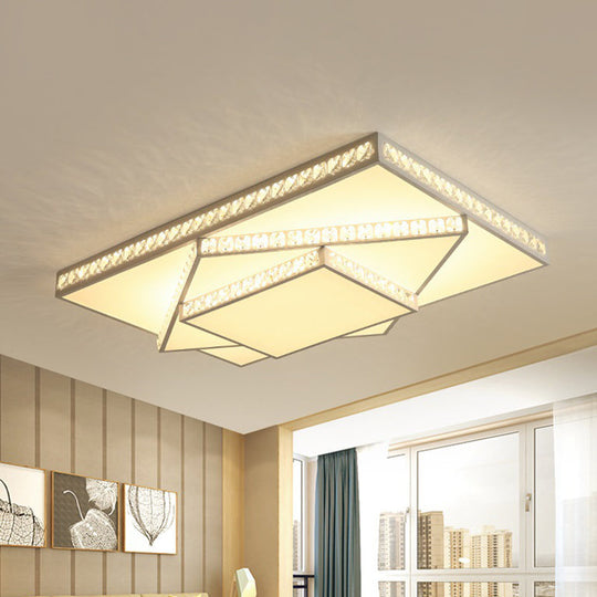 Modern Crystal Led Ceiling Lamp: Rectangle/Square Stylish Flush Mount For Bedroom White