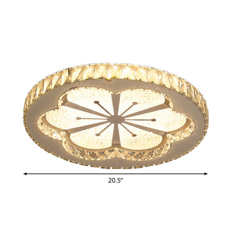 Simplicity Etched Deer/Flower Led Flushmount Light: Rectangular-Cut Crystal Ceiling Mount In Nickel
