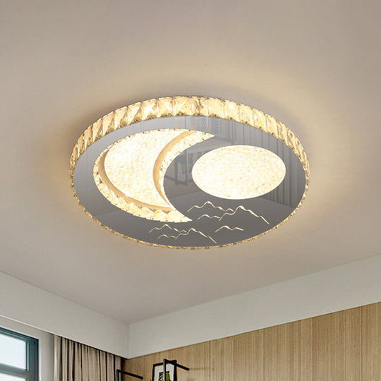 Led Moon/Star Cut Crystal Flush Light Fixture - Contemporary Ceiling Mount For Bedrooms Nickel /