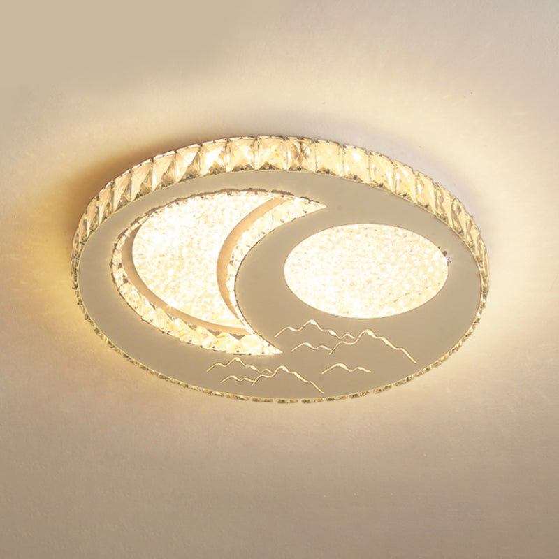 Led Moon/Star Cut Crystal Flush Light Fixture - Contemporary Ceiling Mount For Bedrooms