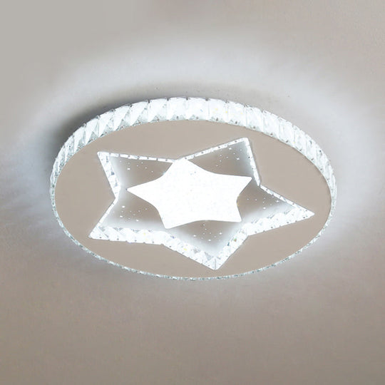 Led Moon/Star Cut Crystal Flush Light Fixture - Contemporary Ceiling Mount For Bedrooms