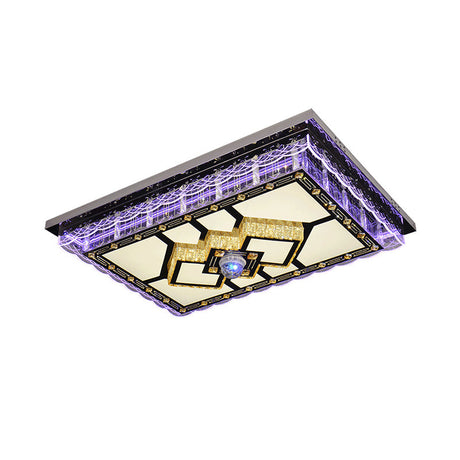 Sleek Led Crystal Flush Mount Ceiling Lamp With Chrome Accent - Modern Rectangle Design For Living