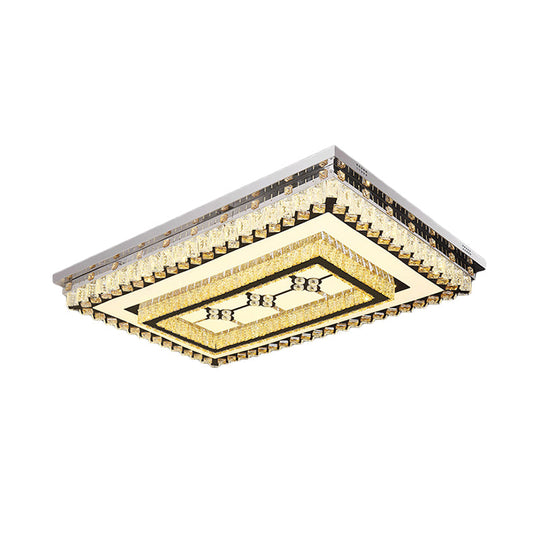 Modern Chrome Flush Mount Led Ceiling Light With Clear Crystal Accents - Perfect For Living Room