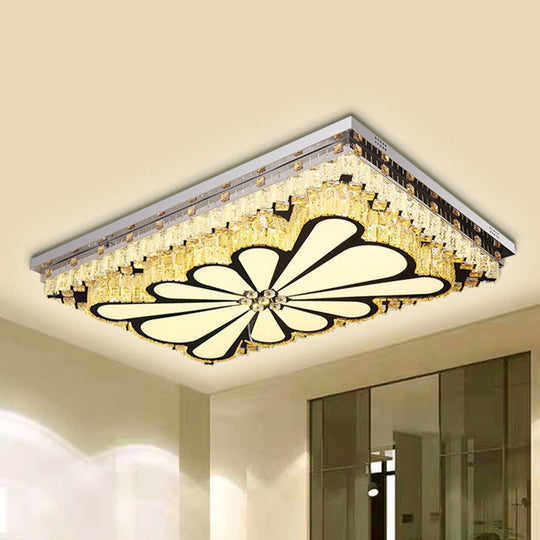 Modern Chrome Flush Mount Led Ceiling Light With Clear Crystal Accents - Perfect For Living Room /