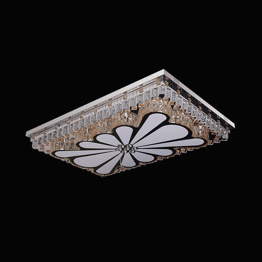 Modern Chrome Flush Mount Led Ceiling Light With Clear Crystal Accents - Perfect For Living Room