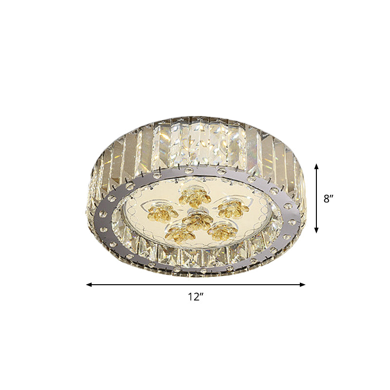 Led Drum Shade Crystal Ceiling Lamp With Flush Mount Spotlight In Nickel Finish