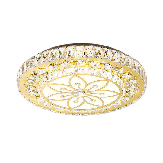 Led Crystal Flower Ceiling Light In Modern 2-Layered Round Flush Mount Design - Nickel