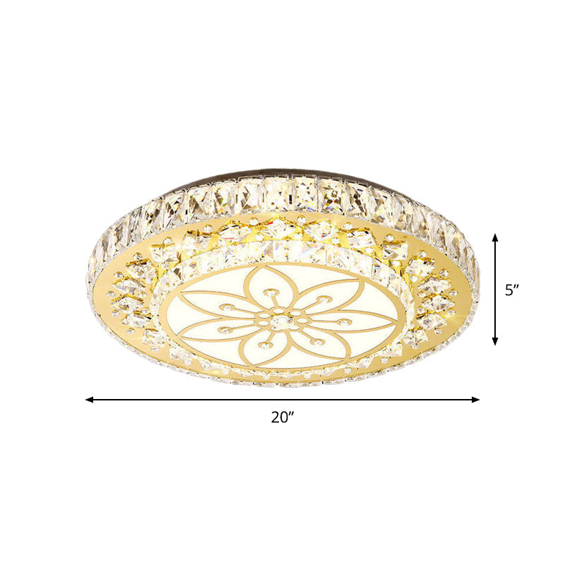 Led Crystal Flower Ceiling Light In Modern 2 - Layered Round Flush Mount Design - Nickel