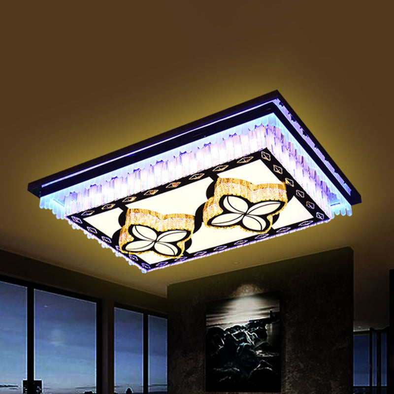 Modern Led Ceiling Light With Clear Crystal Rectangle Design And Nature - Inspired Patterns / Four