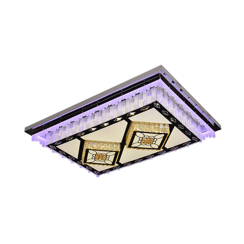 Modern Led Ceiling Light With Clear Crystal Rectangle Design And Nature-Inspired Patterns