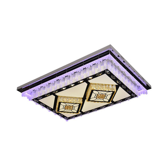 Modern Led Ceiling Light With Clear Crystal Rectangle Design And Nature-Inspired Patterns