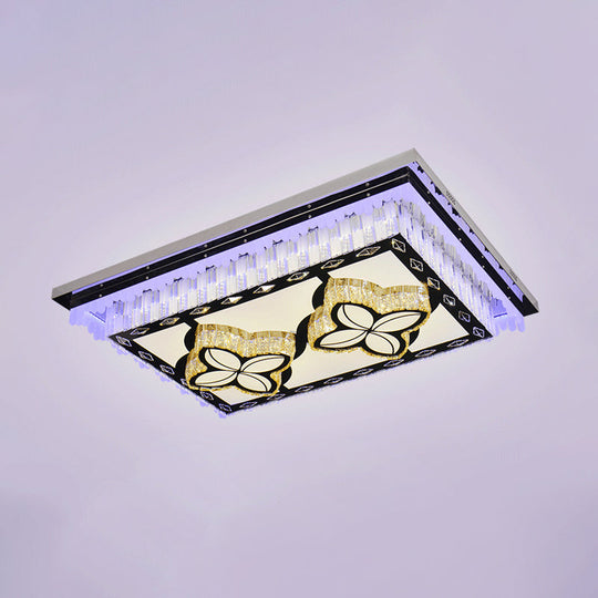 Modern Led Ceiling Light With Clear Crystal Rectangle Design And Nature - Inspired Patterns