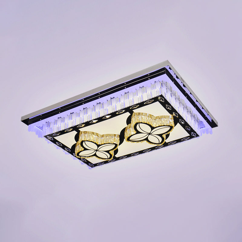 Modern Led Ceiling Light With Clear Crystal Rectangle Design And Nature-Inspired Patterns