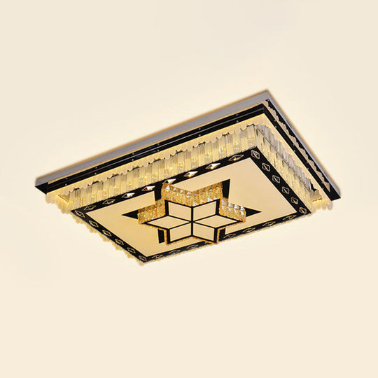 Modern Led Ceiling Light With Clear Crystal Rectangle Design And Nature-Inspired Patterns