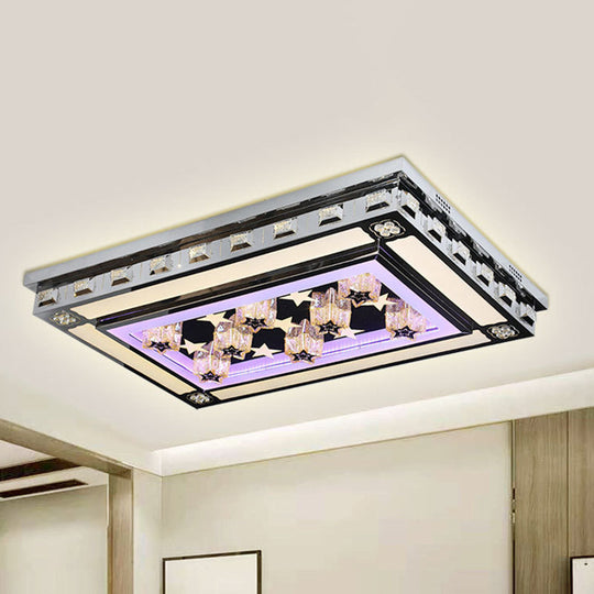 Modernist Led Flush Ceiling Light With Stainless-Steel Star/Cloud Design And Faceted Crystal Ideal