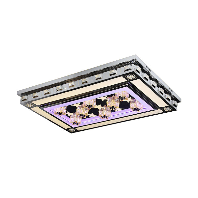 Modernist Led Flush Ceiling Light With Stainless-Steel Star/Cloud Design And Faceted Crystal Ideal