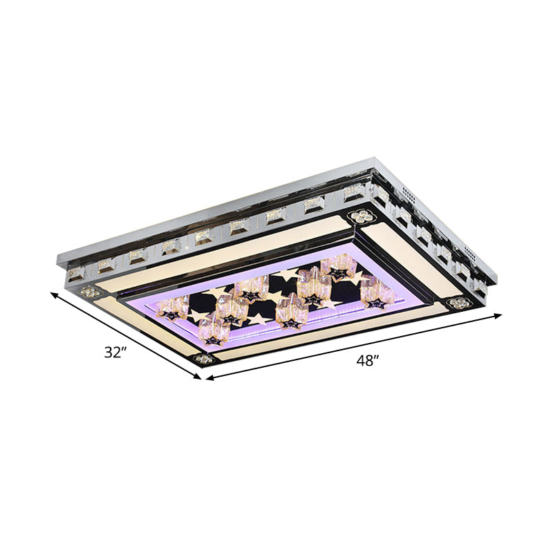 Modernist Led Flush Ceiling Light With Stainless-Steel Star/Cloud Design And Faceted Crystal Ideal
