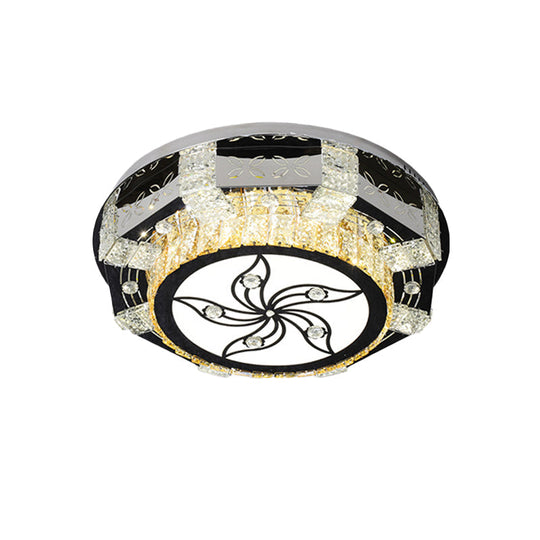 Modern Led Flush Mount Ceiling Light Fixture With Crystal Block Drum Shade In Nickel - Flower/Four