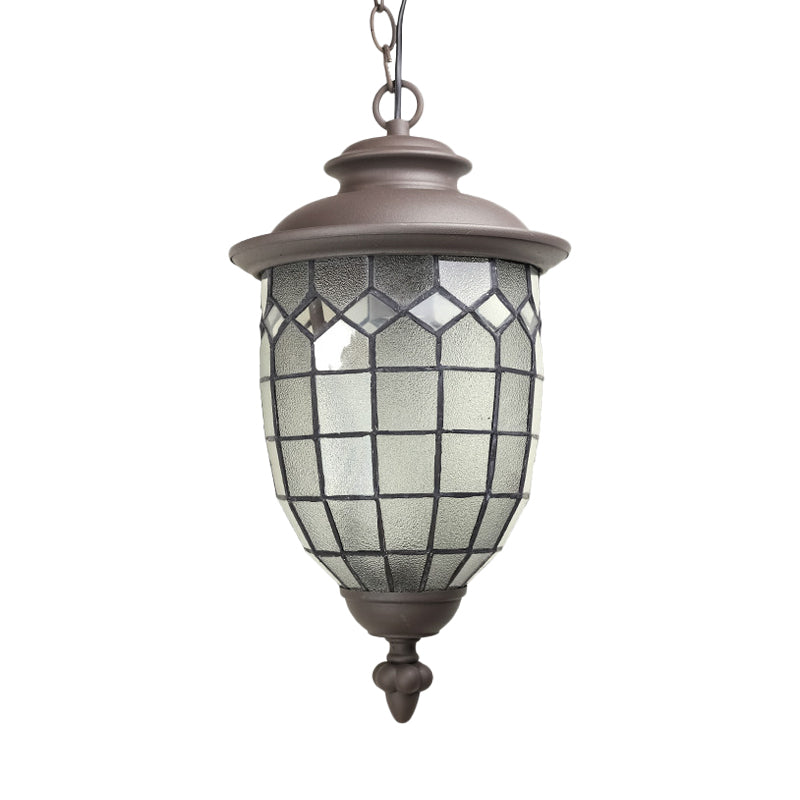 Rustic Style Coffee Dome Pendant Light With Frosted Glass - Outdoor Hanging Kit