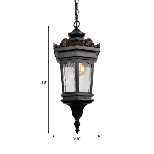 Classic Water Glass Lantern Pendant Ceiling Light In Black - 1 Head Down Lighting For Corridors