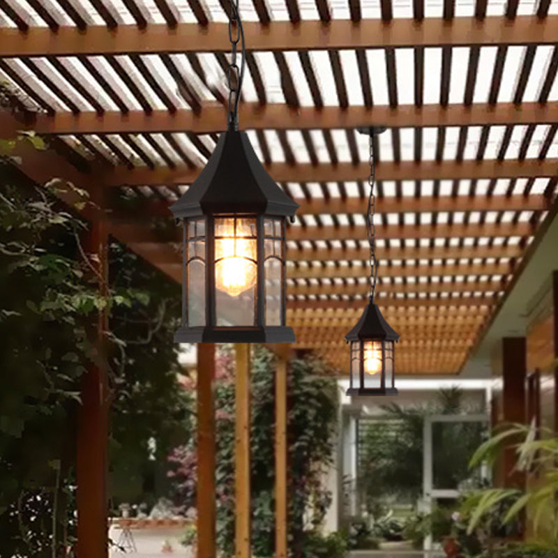 Farmhouse Clear Bubble Glass Pendant Light - Pavilion 1-Light Suspended Lamp In Black