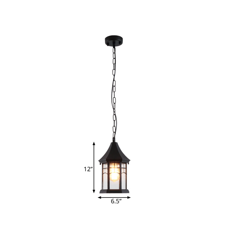 Farmhouse Clear Bubble Glass Pendant Light - Pavilion 1-Light Suspended Lamp In Black