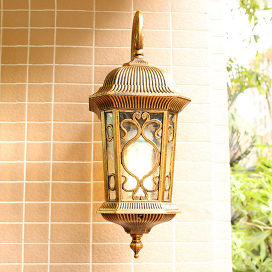 Retro Ripple Glass Single Light Birdcage Balcony Sconce Wall Lamp Fixture - Bronze